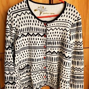 Gudrun Sjoden Black & Cream Print Cardigan Size Large.